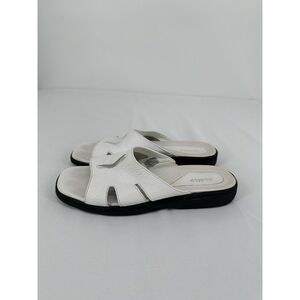 Azaleia Vtg White Leather Slides Sandals Shoes Women's‎ Size 9M Made In Brazil
